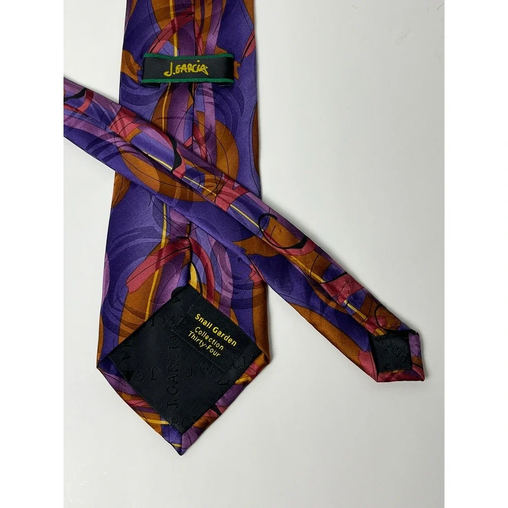 J Garcia Snail Garden Collection Silk‎ Necktie Purple Pink Gold Abstract Swirl